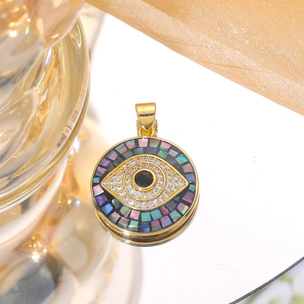 Juya Handmade 18K Real Gold Plated Opal Shell Round Turkish Greek Evil Eye Charms For DIY Luxury Talisman Pendant Jewelry Making