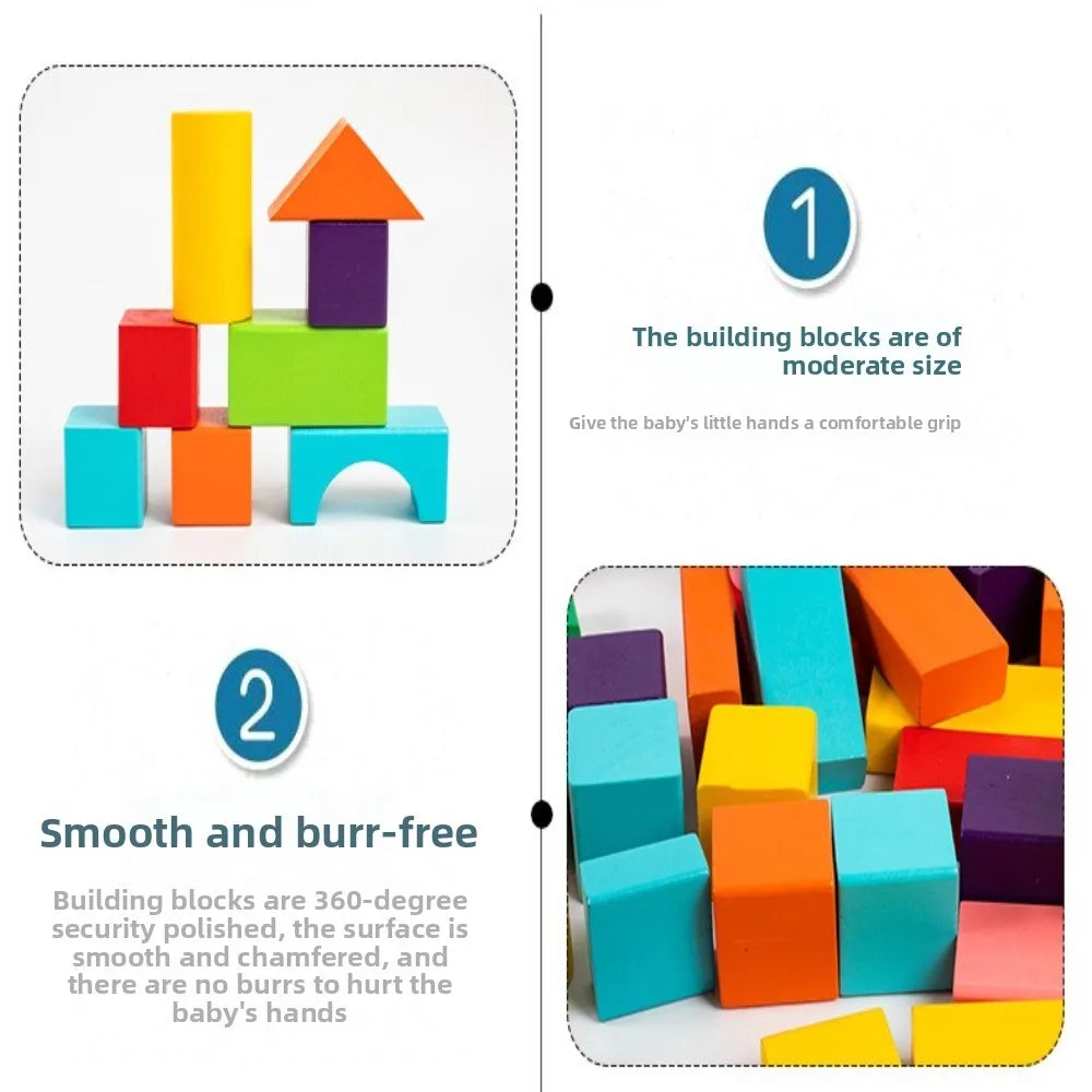 40PCS/SET Colorful Wooden Building Blocks Learning Sensory with Storage Bag Early Educational Toys Wooden 3D Stacking Blocks