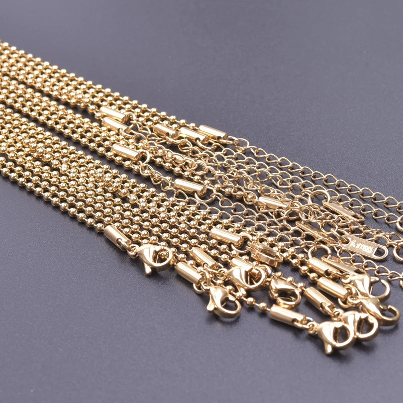 10pcs/Lot Gold Color Stainless Steel Chain 45cm Adjustable Necklace Width 1.2/1.5/1.6/2.2/2.5/3mm Men Women Jewelry Chain Bulk