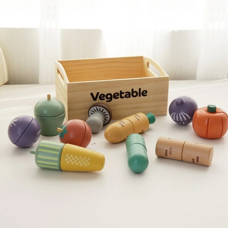 Children's Wooden Fruits and Vegetables, Joyful Play at Home Toys, Wooden Simulation Kitchen Toys, Girls Cooking Food