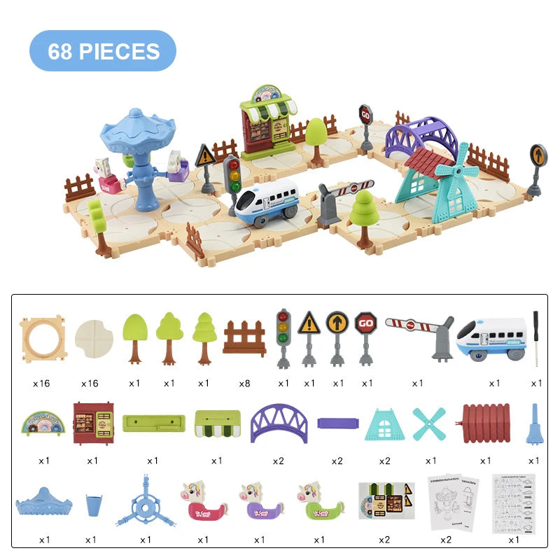 DIY Puzzle Track Car Set Assembling Scene Rail Train Learning Logic Road Board Games Educational Toy Kid Boy Birthday Gifts