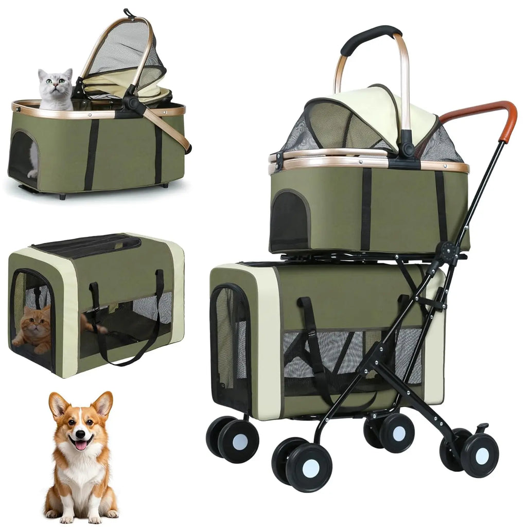 Travel Stroller Foldable Double Detachable Portable Carrier Pet Stroller for 2 Small Medium Dogs Cats Stroller Pet Supplies