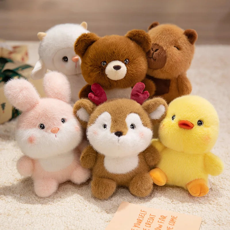 Cute Mini Plush Collectible 6 Styles 17cm, Bear Chick Reindeer Lamb Bunny Capybara Figure, Kawaii Desk Decor Ornament
