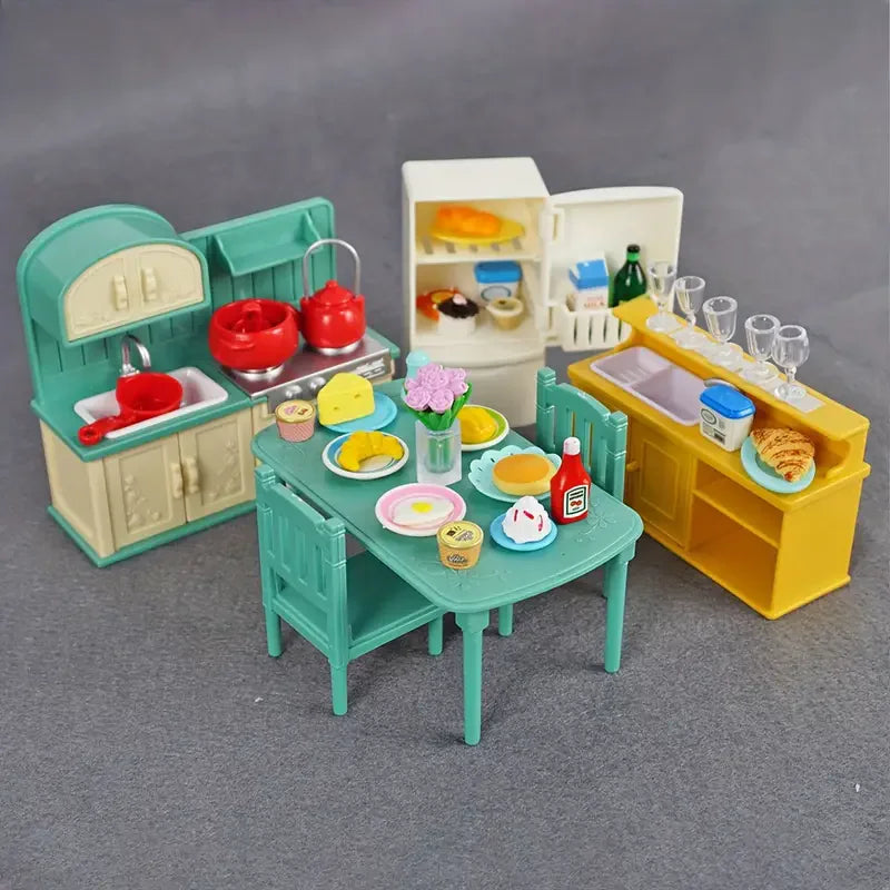 Toys Doll Forest Family Montessori Kitchen Miniature Doll House 1/12 Toy Kitchen Accessories Dollhouse Furniture Toys for Girls