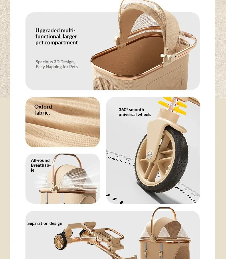 2026 New One Click Foldable Pet Stroller Portable Separable Light Weight Universal Outdoor Travel for Cats and Dogs Pet Stroller