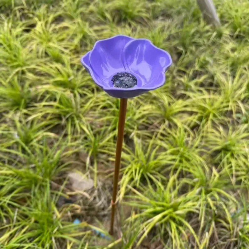 Garden Metal Flower Bird Bath Stake with Copper Bird Water Cleaner Disk Outdoor Yard Bird Water Bowl Bird Feeder Garden Ornament
