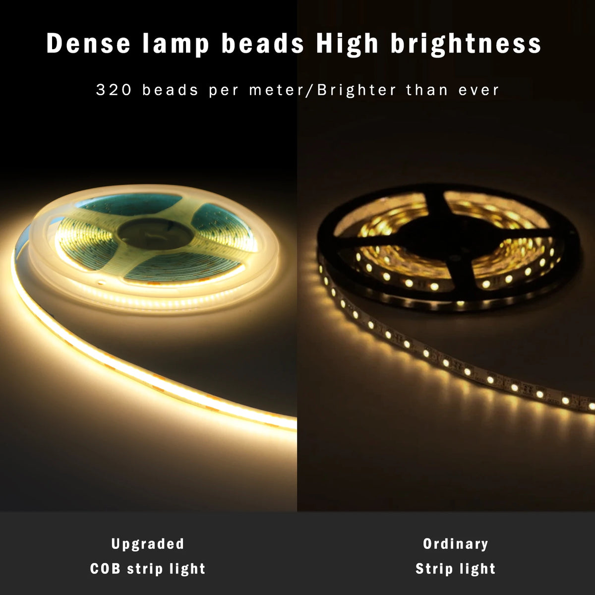 8MM COB LED Strip Light 5V 320LEDs/M Motion Sensor Dimmable Flexible LED Tape Ribbon USB/Battery Powered DIY Backlight for Room