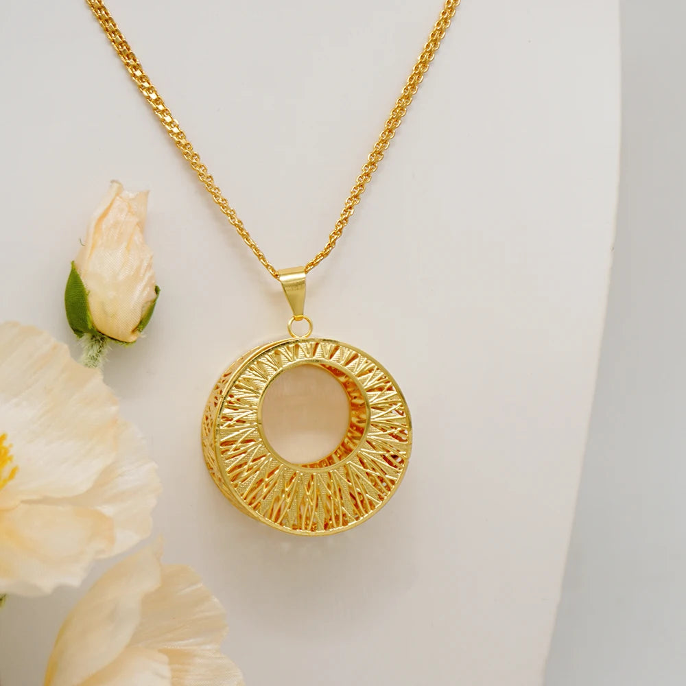 Fashion Dubai Jewelry Sets Gold Color Pendant Copper Classic Earrings Necklace For Women Daily Wear Party Anniversary Gifts