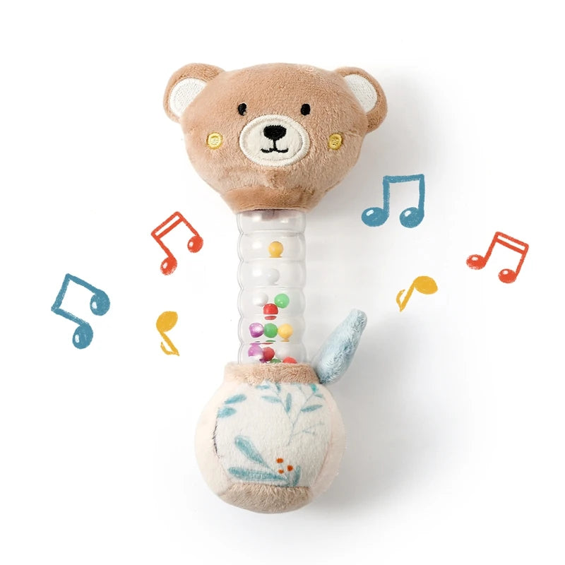 0-12Baby Bear Rattle Early Learning Educational Toy Sensory Soothing Soft Plush Animal Rattle for Crib Handheld Baby Toy Toddler