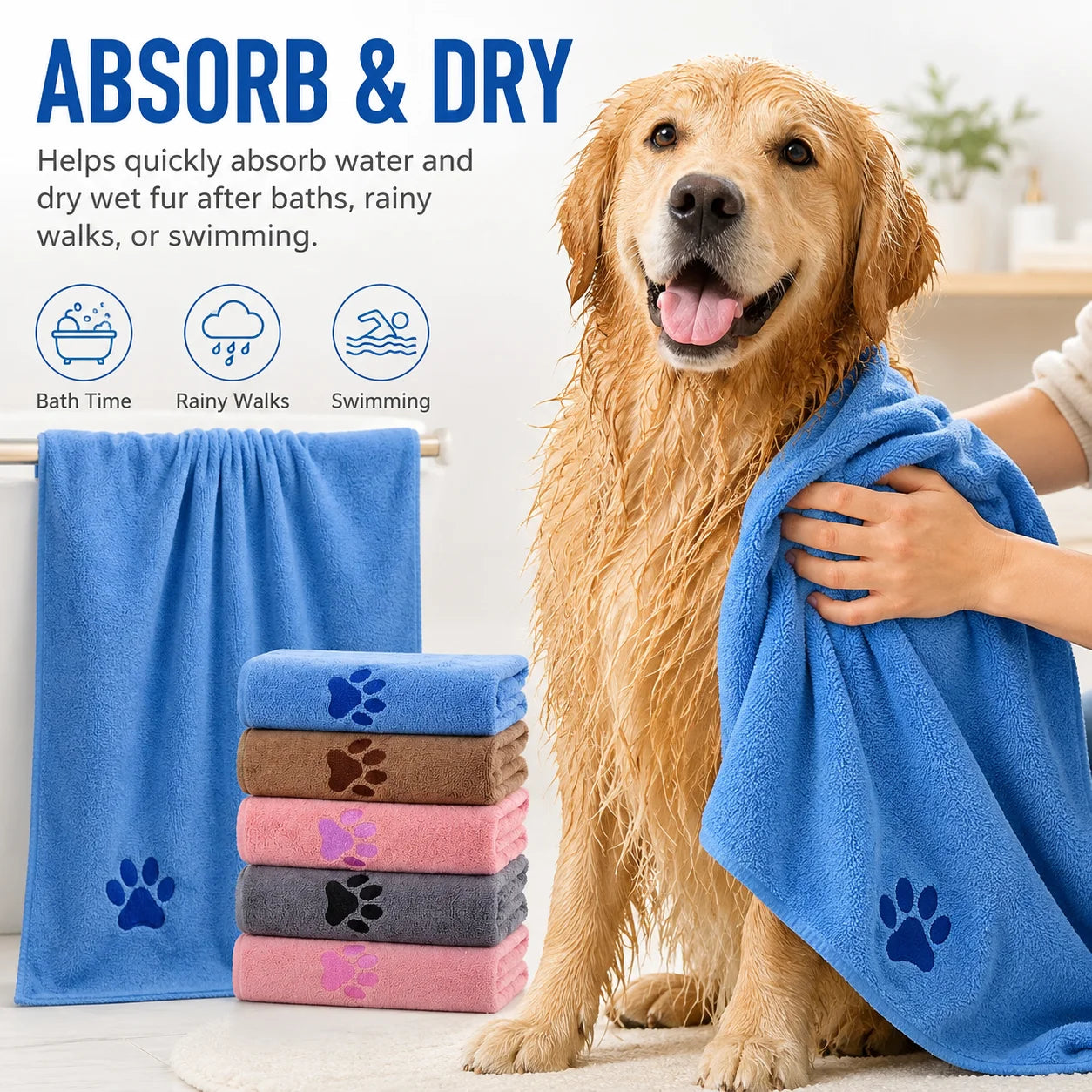35*75cm/50*100cm Microfiber Pet Bath Towel Embroidered Super Soft Absorbent Cat for Dogs Grooming Supplies