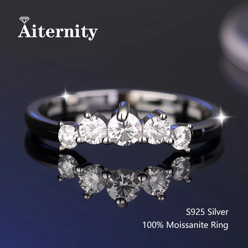 Moissanite Ring 925 Sterling Silver with White Gold Plated Lab Diamond Eternity Band Engagement Wedding Rings for Women