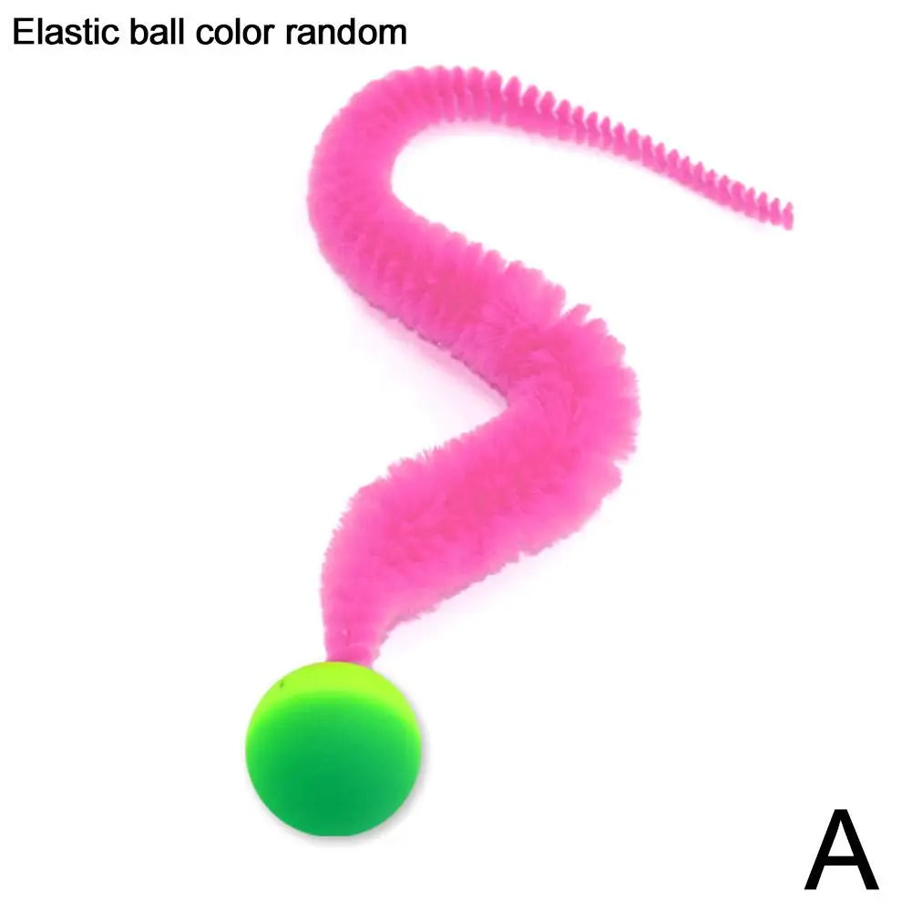 Cat Teaser Colorful Toy Bouncy Ball Fluffy Tail Simulation Kitten Bite Teaser Tool Interactive Cat Elastic Toy Supplies