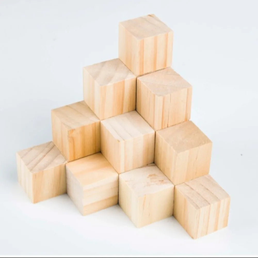 10pcs Natural Wooden Cube Building Block Unfinished Blank Handmade Material Woodwork Craft Kindergarten Model