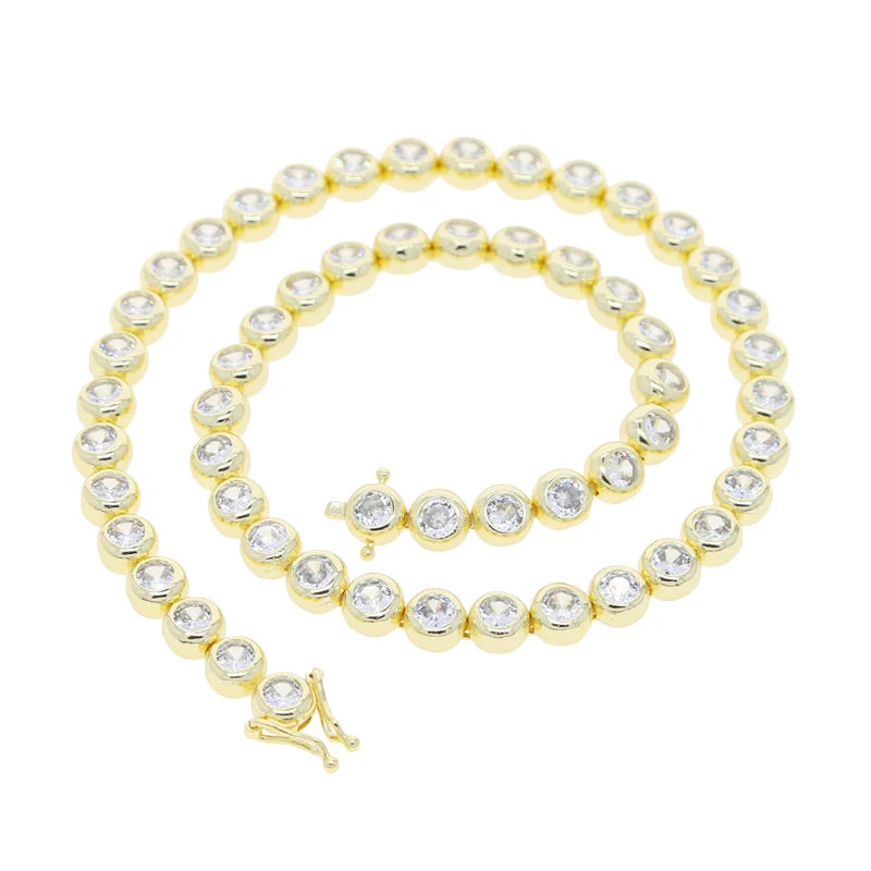 New Arrived Top Quality Fashion Women Female Jewelry Set Bezel 5A CZ Round Beaded Tennis Chain Bracelet Necklace