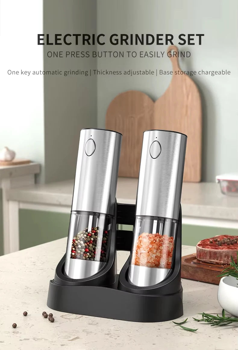 1/2Pcs Electric Salt and Pepper Grinders Set Capacity 190ML USB Rechargeable Base Adjustable Coarseness Spice Mill Kitchen Tools