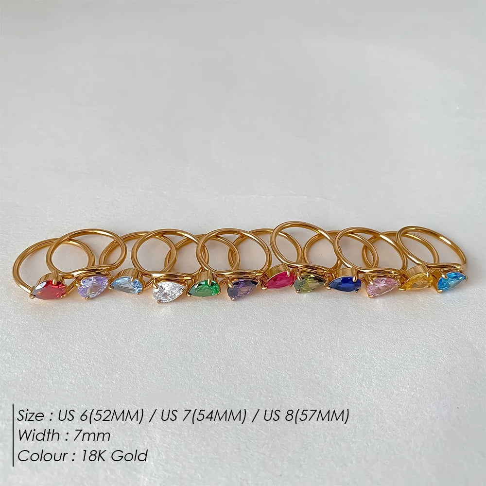 St-Delan Women's High-End Birthstone Ring 12 Colors Teardrop Zircon Ring Perfect Birthday Gift Jewelry Bulk Wholesale