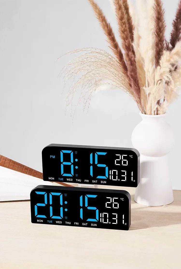 Large LED Digital Wall Clock Temperature Date Week Display Countdown Table Clock Brightness Adjustment Two Alarm 12/24h Clock