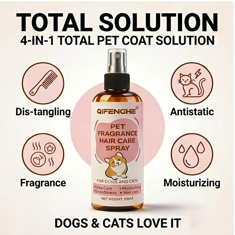 Pet Hair Care Spray 3.38 Oz Fur Conditioner for Dogs And Cats Instant Frizz Control Smooth Coat Deep Nourishing Detangling
