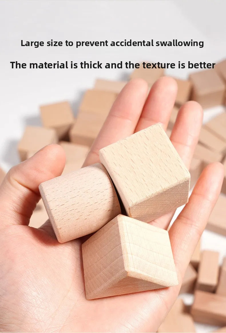 Kawaii 100Pcs Unpainted Beech Wooden Large Building Blocks Toddler Stacking Construction Preschool Educational Gift