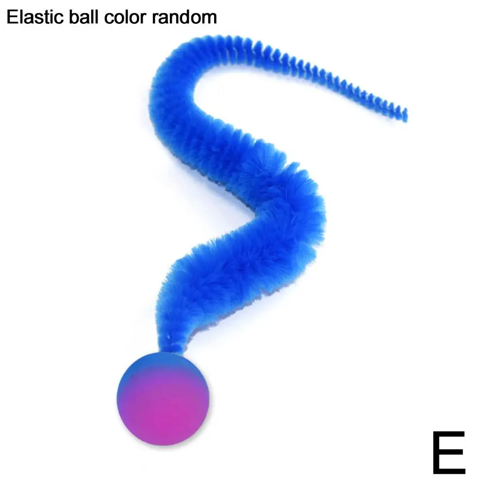 Cat Teaser Colorful Toy Bouncy Ball Fluffy Tail Simulation Kitten Bite Teaser Tool Interactive Cat Elastic Toy Supplies