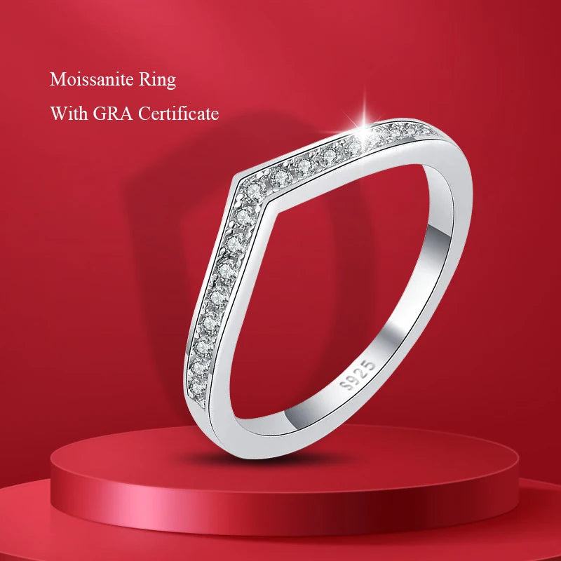 1.0mm-3.5mm Round Brilliant Cut Moissanite Wedding Rings Half Eternity Band 925 Silver Lab Diamond Wedding Ring With Certificate
