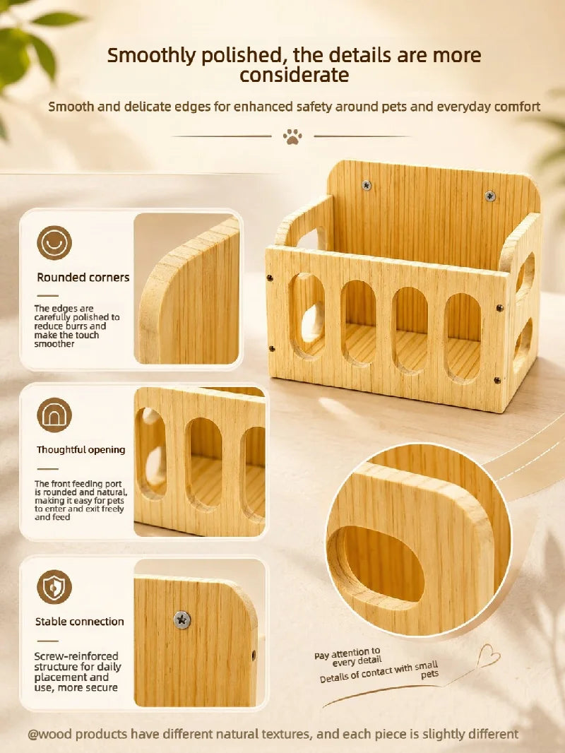 Natural Wooden Hay Feeder Rack - Hanging Guinea Pig Rabbit Feeding Grass Holder for Chinchilla Hamster Small Pet Cage Accessorie