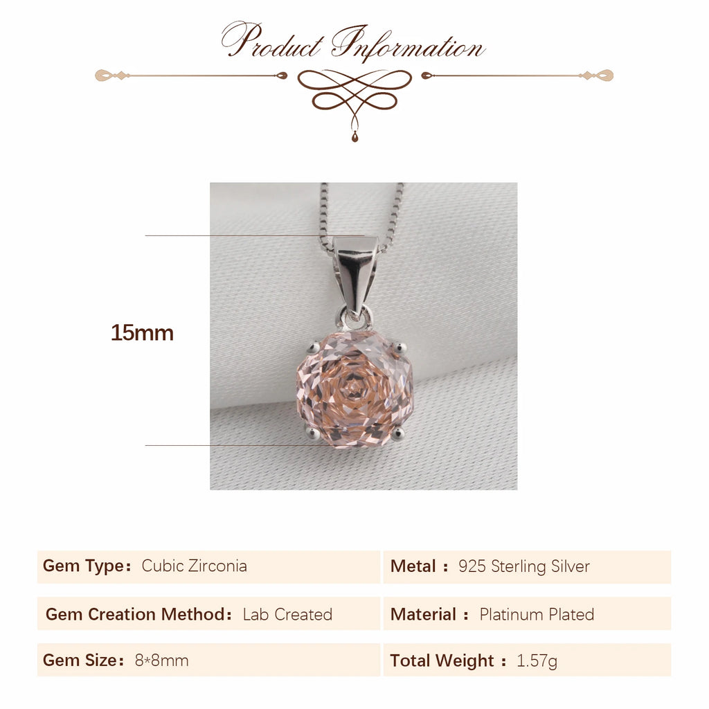 Potiy 2ct Morganite Pink Octagon Rose Cut Pendant Necklace No Chain Cubic Zirconia 925 Silver Jewelry Gift