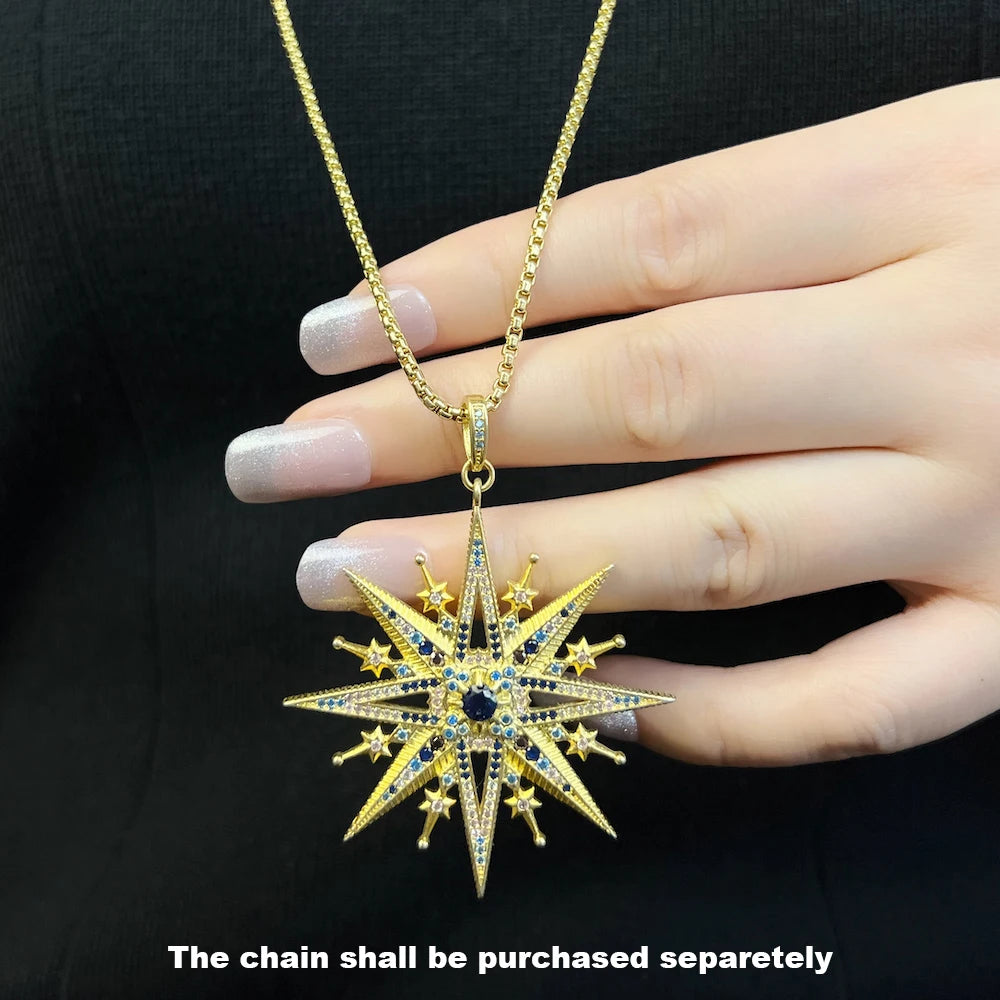 Pendant Sun Star CZ Pave Summer Winter New 925 Sterling Silver Fine Jewelry Europe Style Accessories Gift For Men Woman