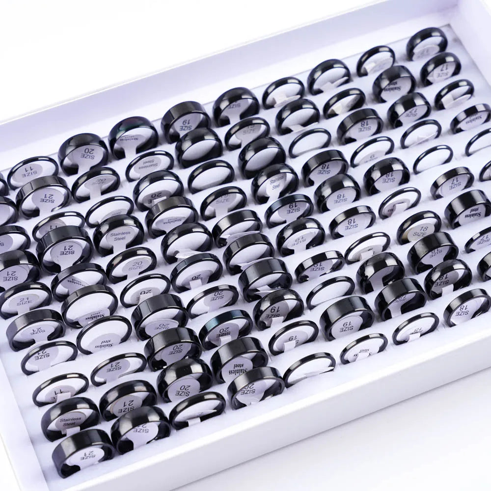 10/20/50/100Pcs/Lot Fashion Stainless Steel Stripe Heart Hollw Rings For Men Women Mix Style Simple Jewelry Party Gifts