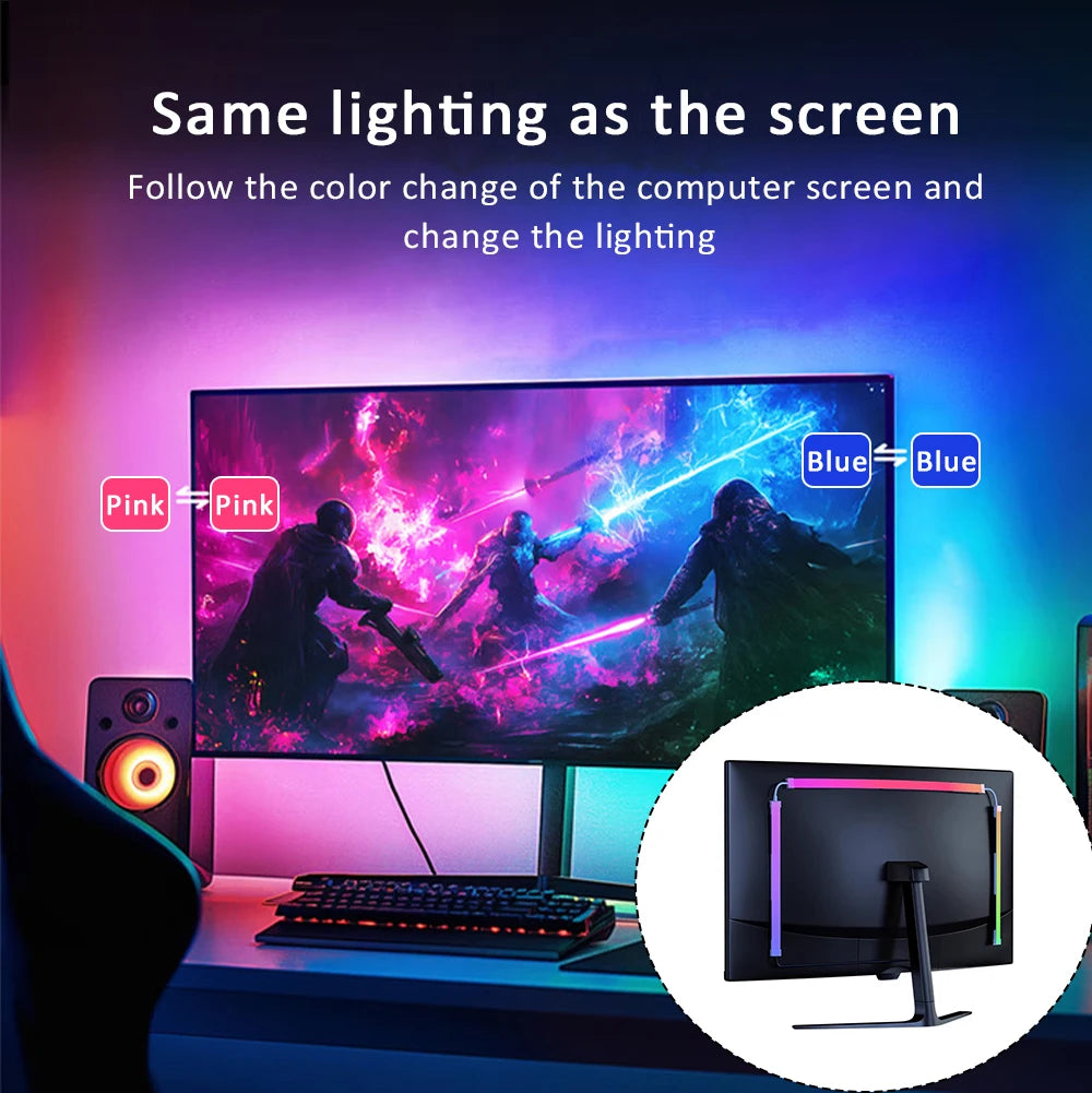 24-34 Inch USB PC LED Strip Lights Computer Sync Light Strip Monitor RGB Screen LED Backlight for Gaming Room Atmosphere Decor
