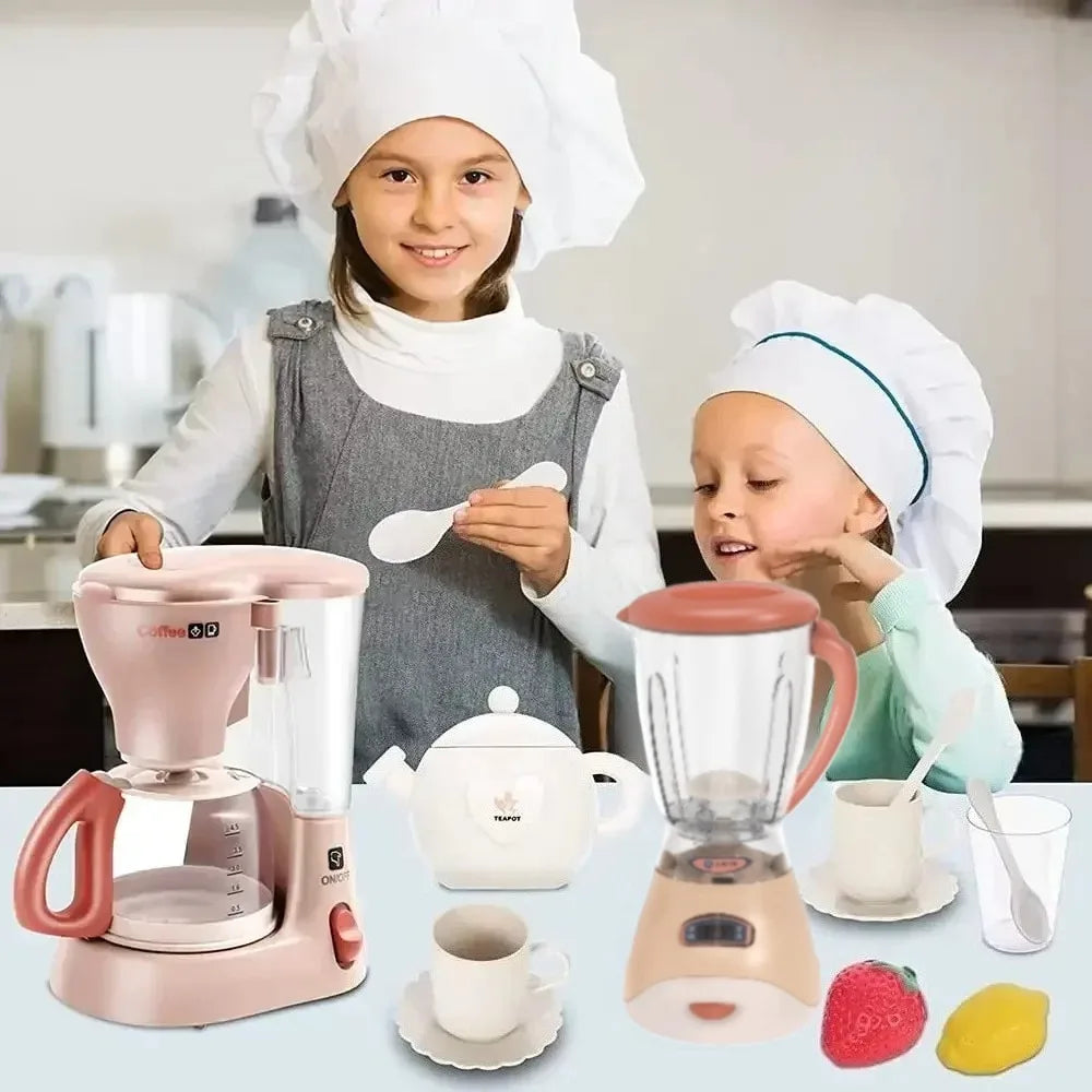Kids Kitchen Appliances Toy Pretend Play Kitchen Accessories with Blender Coffee Maker Mixer Toaster Vacuum with Sounds & Light