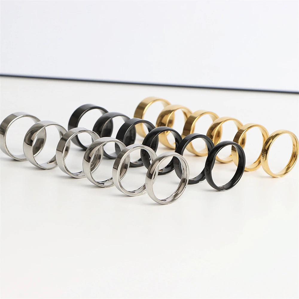 100Pcs/lot Fashion Smooth Stainless Steel Rings For Women Men Width 2-8mm Simple Lovers Jewelry Party