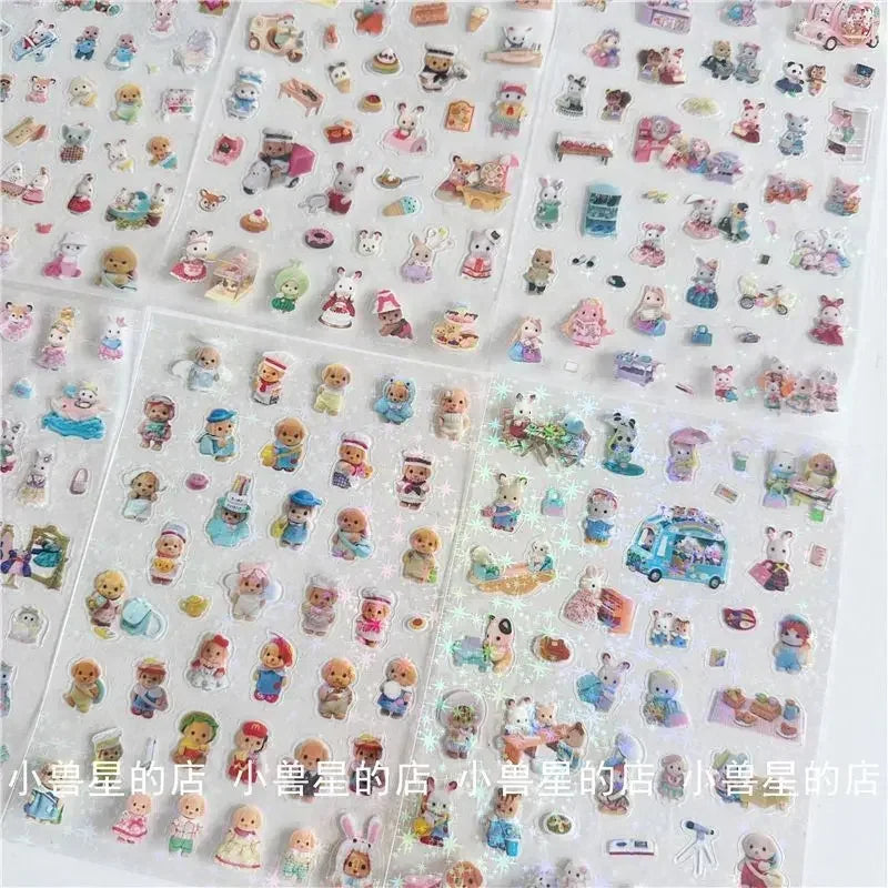 Sylvanian Families High-value Cute Double-transparent Sticker Scene Decoration Material Hand Account Waterproof Laser Star Toy