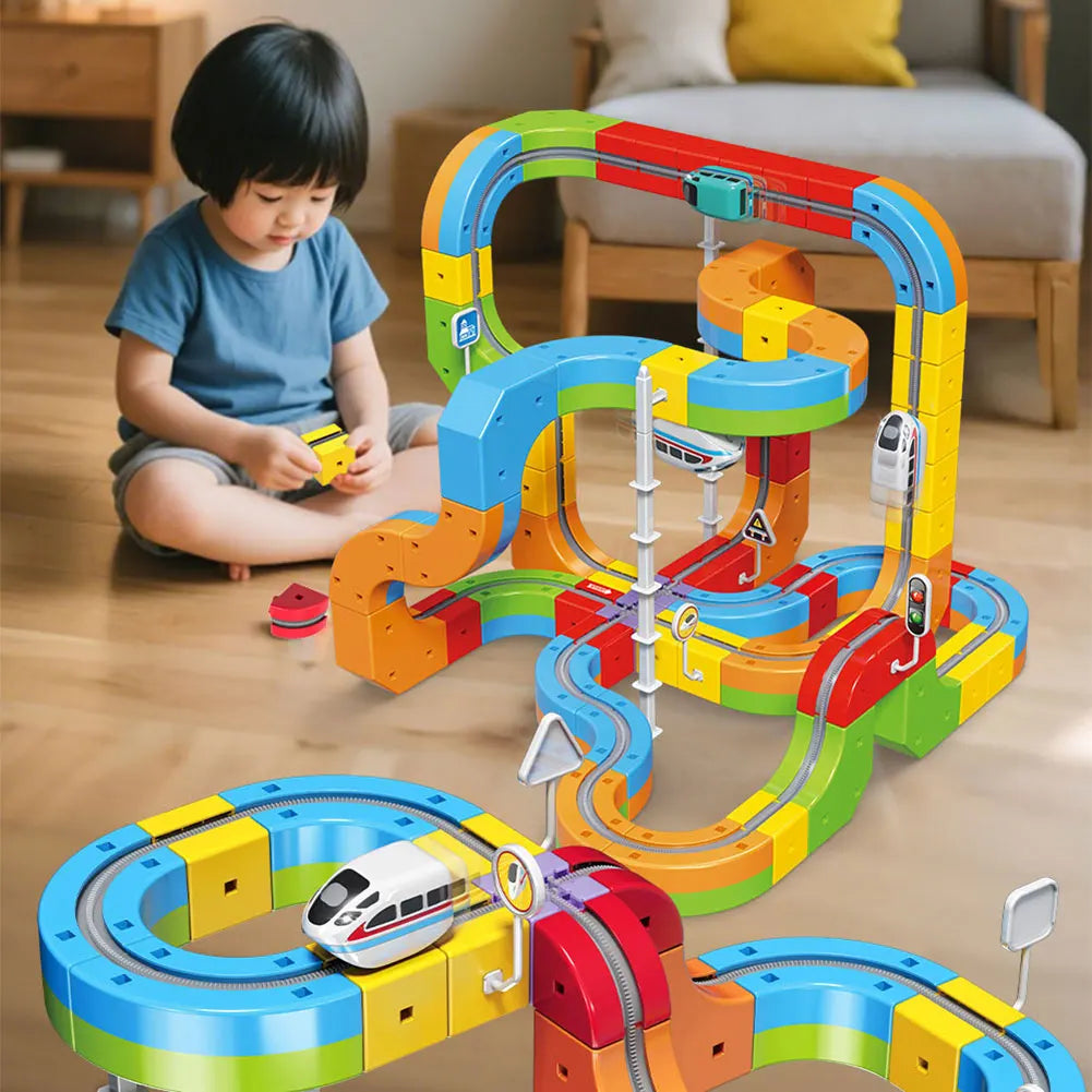 Electric Trains Set Flexible Race Track for Kids 123pcs Car Track for Toddlers 3-5 Building Toy STEM Learning Kit