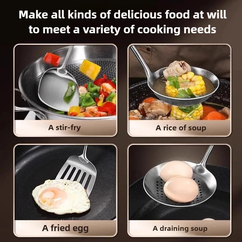 Food Stainless Steel Wok Spatula Metal Kitchen Utensils Slotted Turner Spoon Ladle Utensil Set Kitchen Accessories Cooking Tools