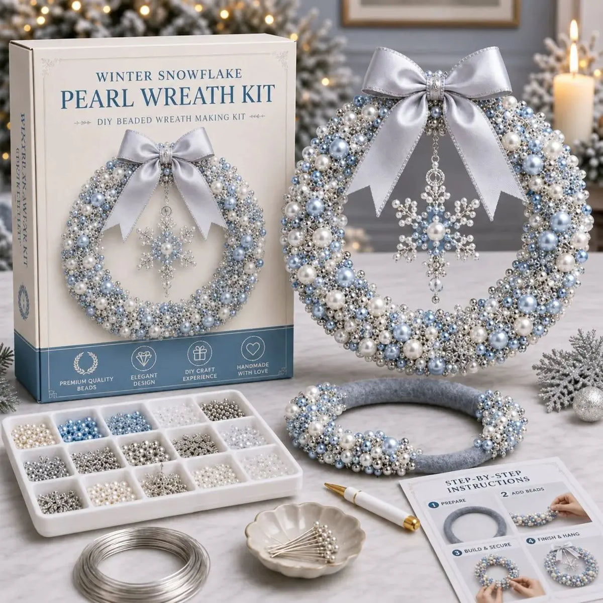 Christmas DIY Bead Snowflake Lollipop Wreath Material Package Pearl Wreath Handmade Set Christmas Door Decoration Pendant