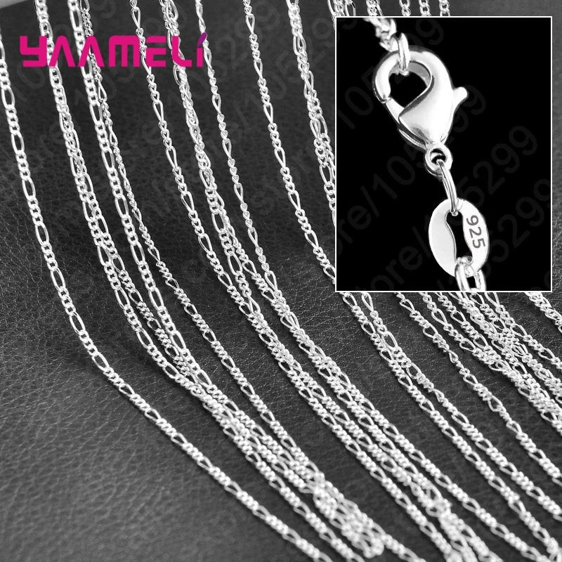 10PCS Wholesale Pure 925 Sterling Silver Color Charm Link Chain Necklace Jewelry with Strong Smooth Lobster Clasps 16-30 Inch