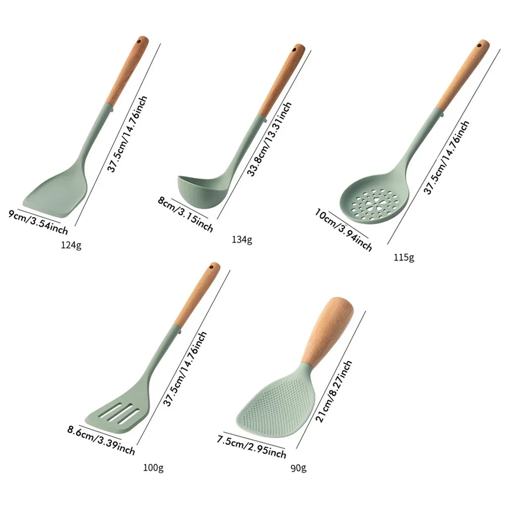 NEW Silicone Spatula Non Stick Pan Wooden Handle Silicone Vegetable Heat-resistant Silicone Cooking Spatula Spoon Kitchen Tool