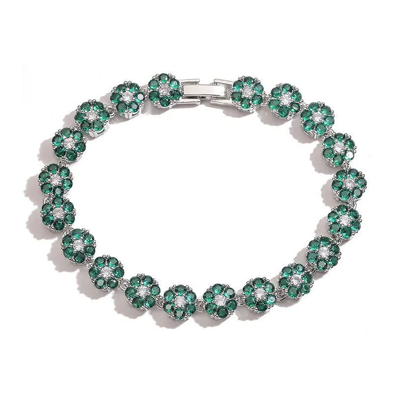 HECHENG, Flowers Colourful Zircon Necklace Bracelet ,Fine Jewelry Brass 18K Real Gold Plated Romantic Gift For Women