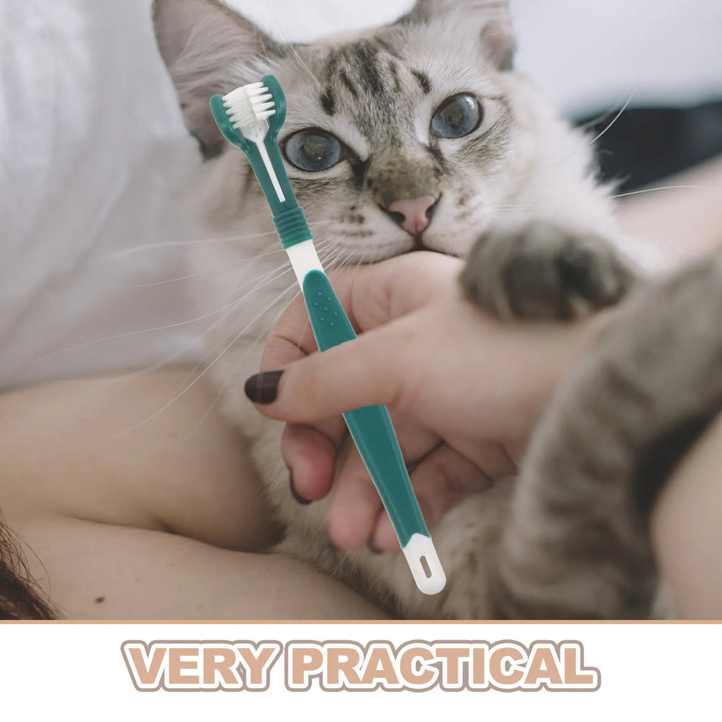4Pcs Pet Toothbrush Three-Sided Triple-Head Design Soft Dental Brush Medium Dogs Cats Puppy Teeth Cleaning Cat Tooth Brush
