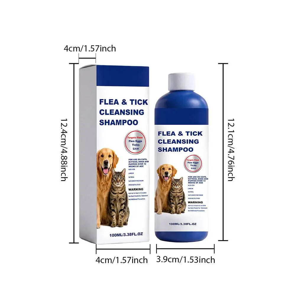 100ml Pet Flea & Tick Cleansing Shampoo Gentle Soothing Deodorizing Bath Wash For Dogs Cats Deep Cleaning Remove Lice Mite