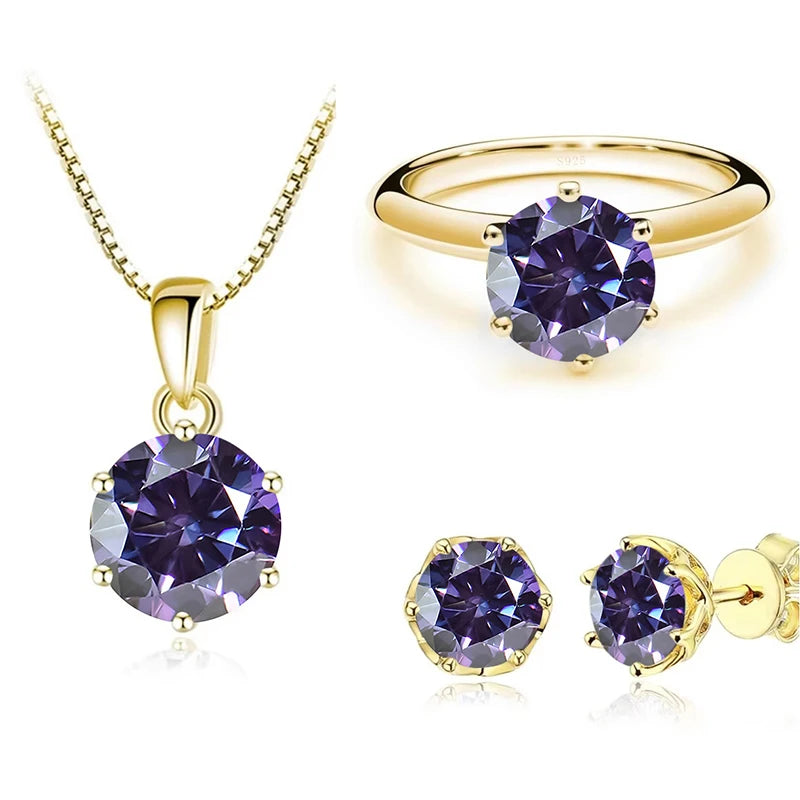 JoyceJelly 1Carat Moissanite Jewelry Set For Women Sterling S925 Silver Gold Plated Necklace Earrings Ring GRA Certified Wedding