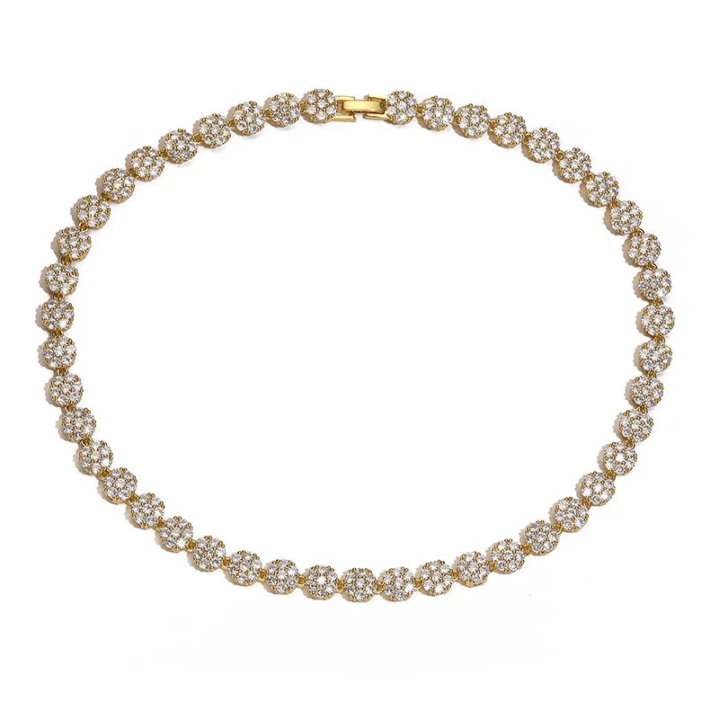 HECHENG, Flowers Colourful Zircon Necklace Bracelet ,Fine Jewelry Brass 18K Real Gold Plated Romantic Gift For Women