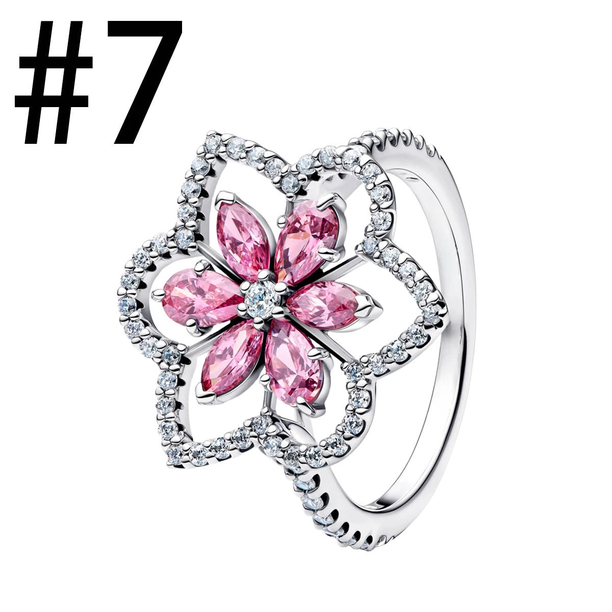 Hot Sales 925 Sterling Silver Pink Flower heart Ear Stud Ring Pendant Bead fit DIY Women's Bracelets Necklaces Jewelry Gifts