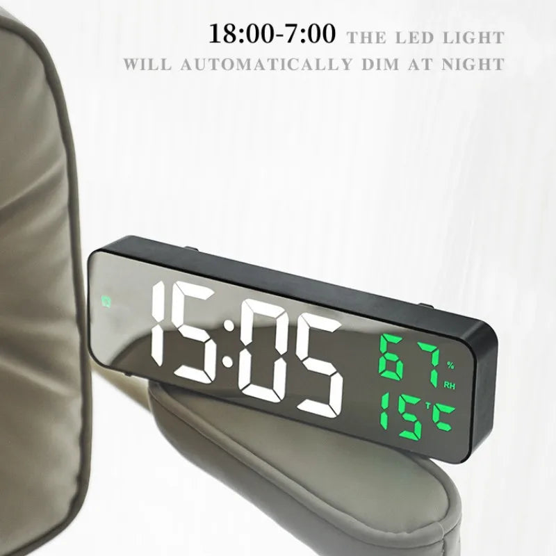 9 Inch Large Digital Wall Clock Temperature Humidity Night Mode Snooze 12/24H USB Plug-in Version Electronic LED Alarm Clock