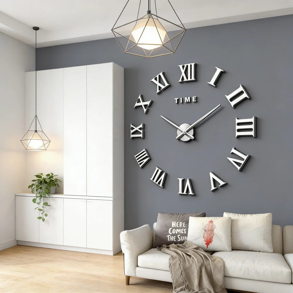 2D/3D Large Roman Numeral Acrylic Mirror Wall Clock Sticker Fashion DIY Quartz Clocks Watch Home Decoration Living Room Stickers