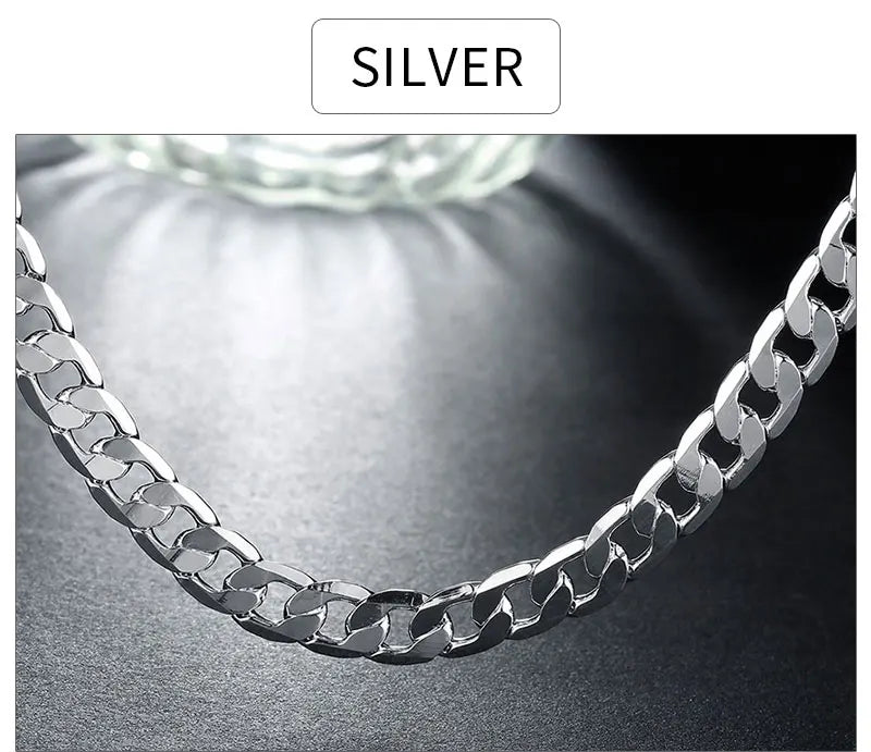 Men's 925 Sterling Silver Necklace 2/4/6/8/10/12MM 40-75cm Face Chain Necklace Lobster Clasp Men Women Engagement Jewelry Gifts