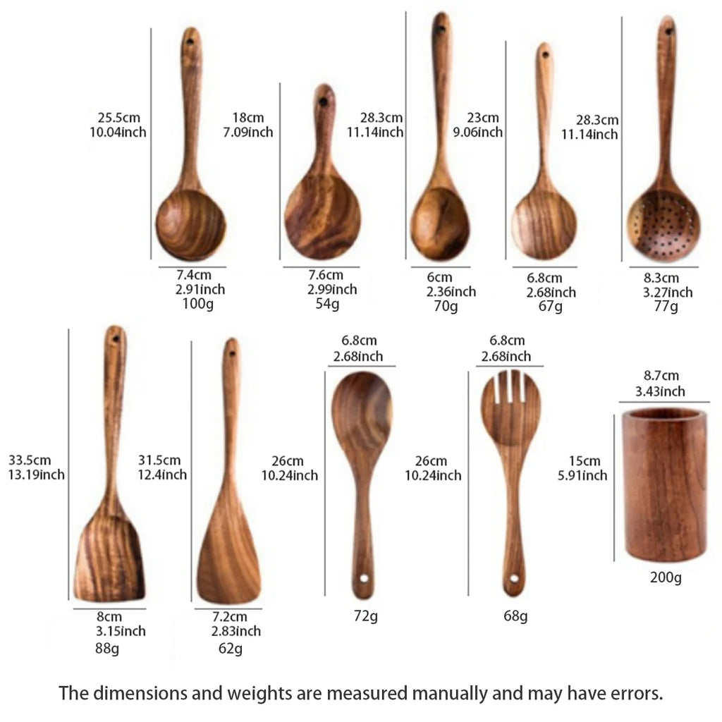 Wood Kitchenware Cooking Set Household Spatula Spoon Set Salad Spoon Fork Stirring Spoon Kitchen Baking Set With storage bucket