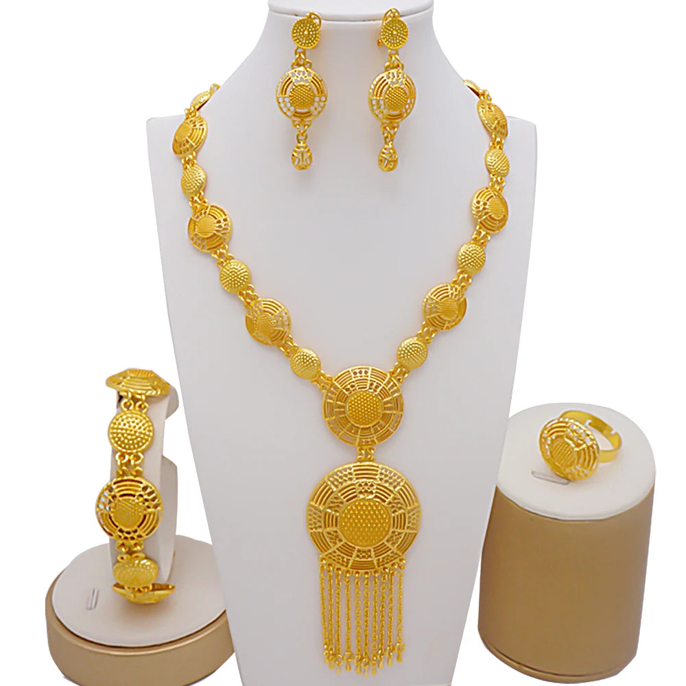 Ethiopian Fashion Women's Jewelry Set African Wedding Jewelry Set Necklace, Bracelet, Earrings, and Ring Set