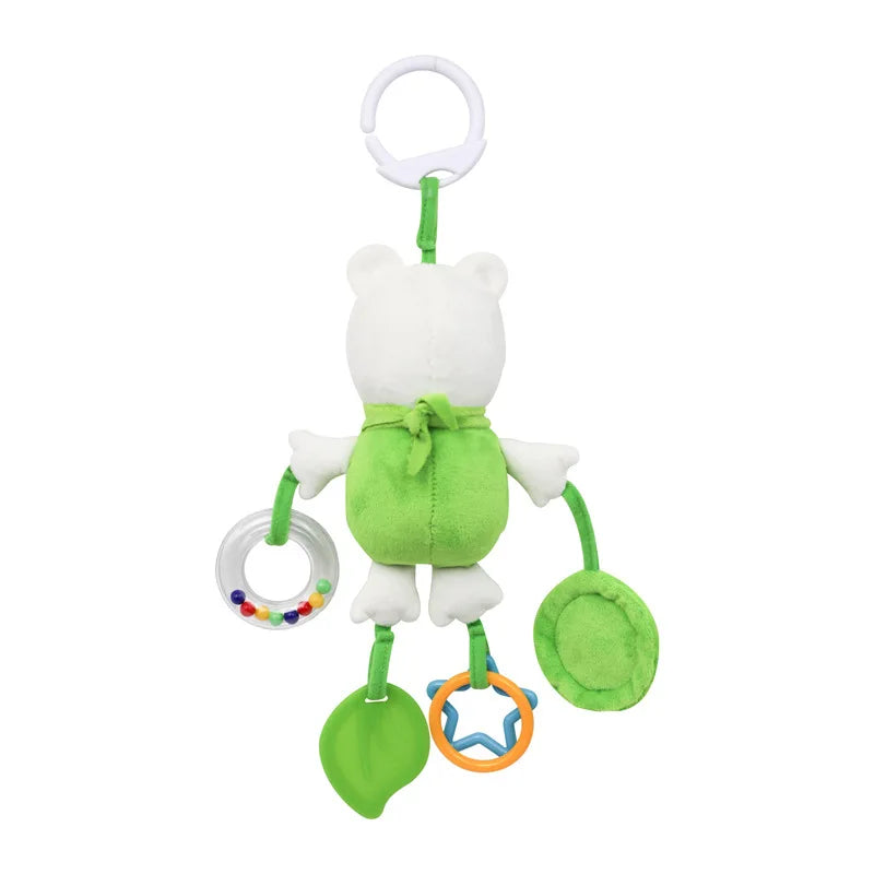 Cartoon Animal Plush Baby Hanging Rattle Toy with Teether Crinkle Paper Infant Soothing Doll Sensory Stroller & Crib Toy